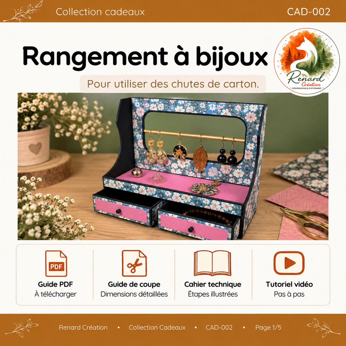 Guide de coupe – Rangement à bijoux | Collection Cadeaux