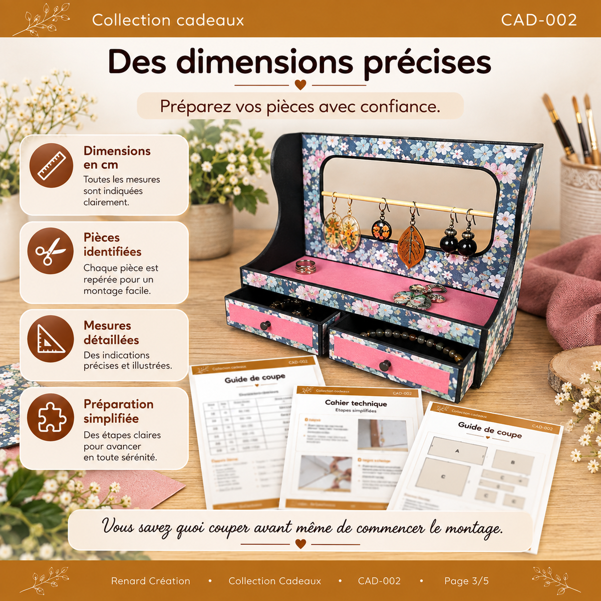 Guide de coupe – Rangement à bijoux | Collection Cadeaux